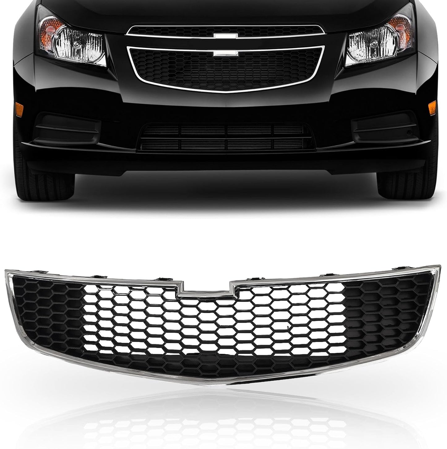 Parachoques delantero Chevy Cruze negro con borde cromado