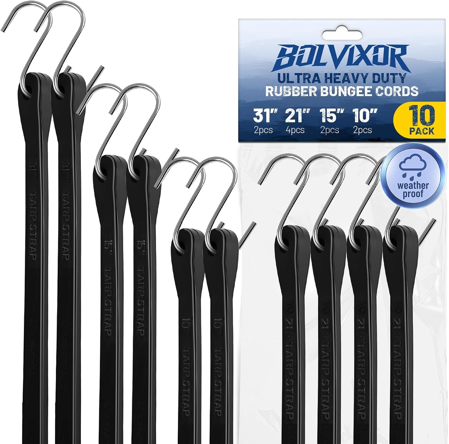 Cuerdas elásticas con ganchos 10-31pulg 180lb campamento