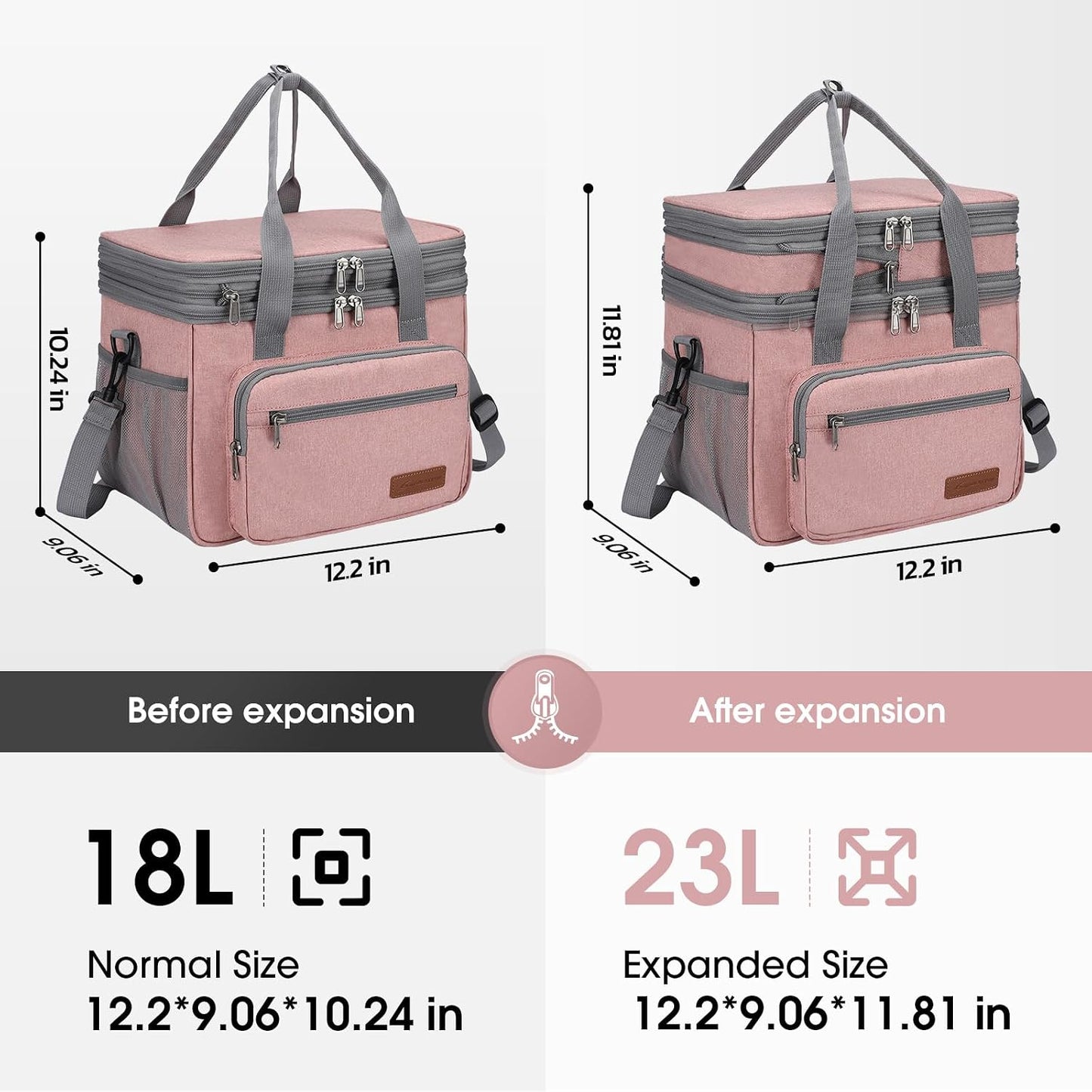 Bolsa almuerzo aislada doble cubierta 23L para mujer