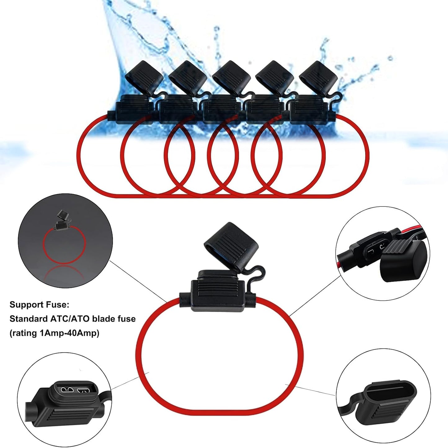 5 Pzas Portafusibles Impermeables 16 AWG para Vehículos