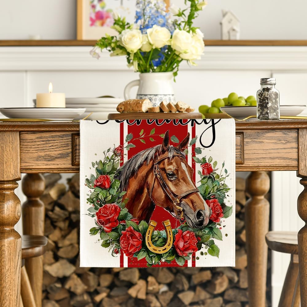 Camino de mesa de herradura de rosas de caballo Kentucky para decoración de fiesta