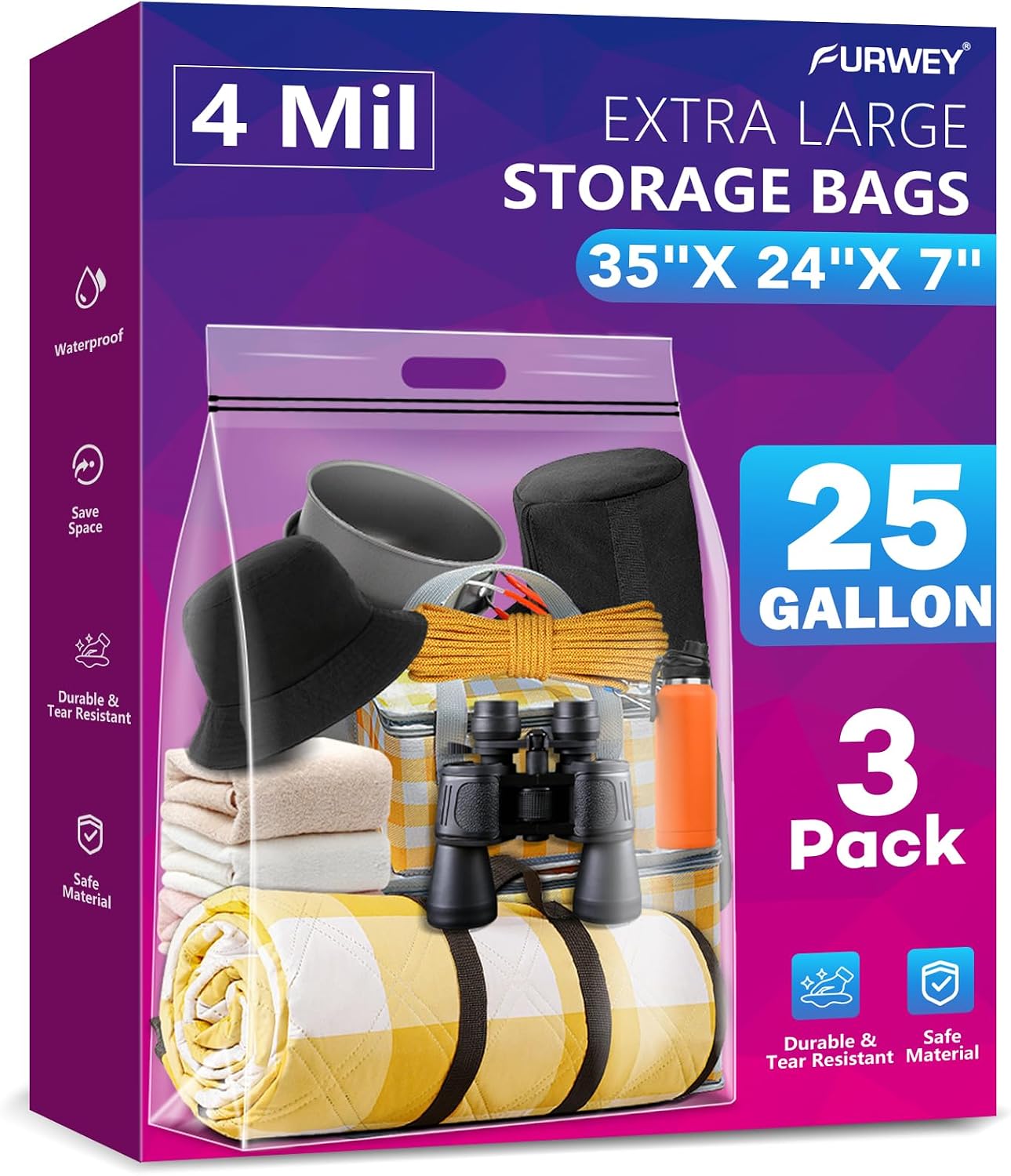 Bolsas almacenamiento 25gal 35x24 transparentes resellables