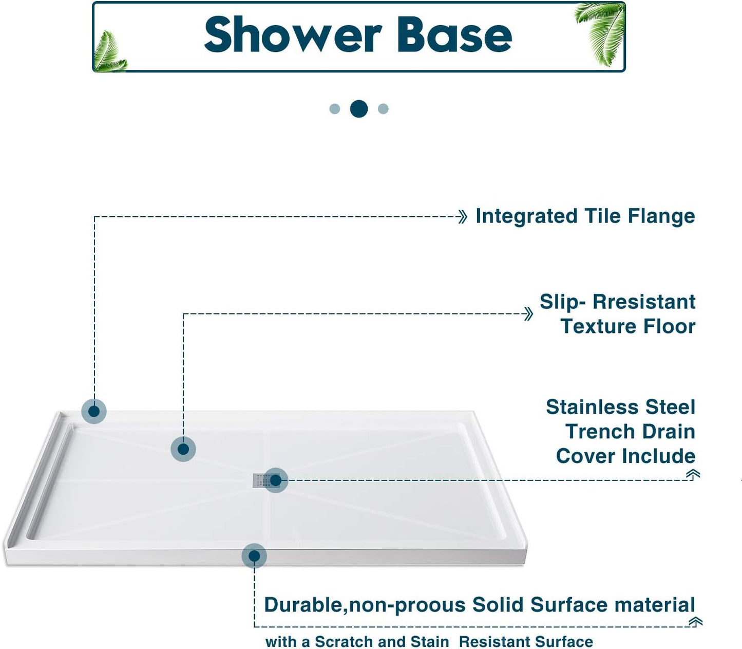 Base ducha 48x32pulg antiderrap drenaje central acero inox