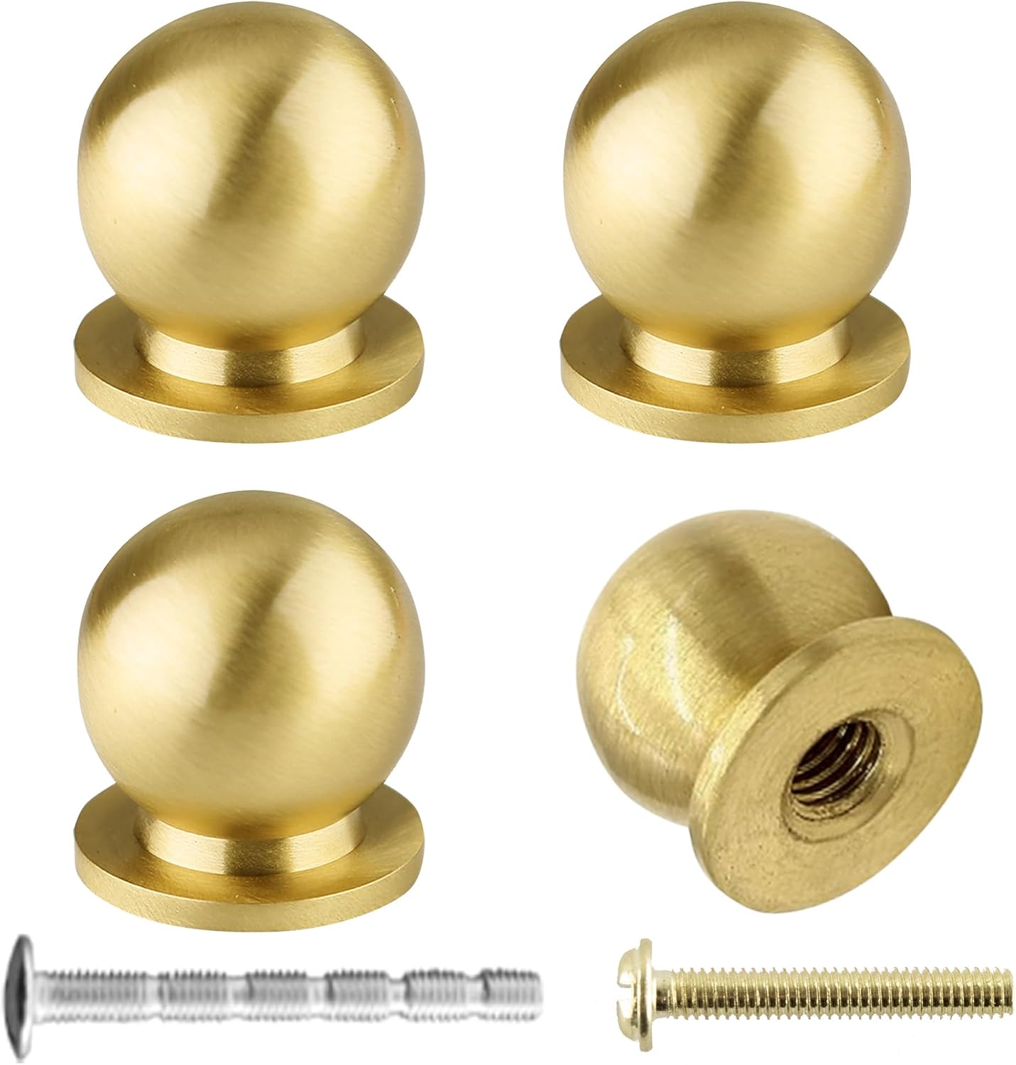 Pomos redondos latón 3/4pulg oro cepillado cocina 4uds