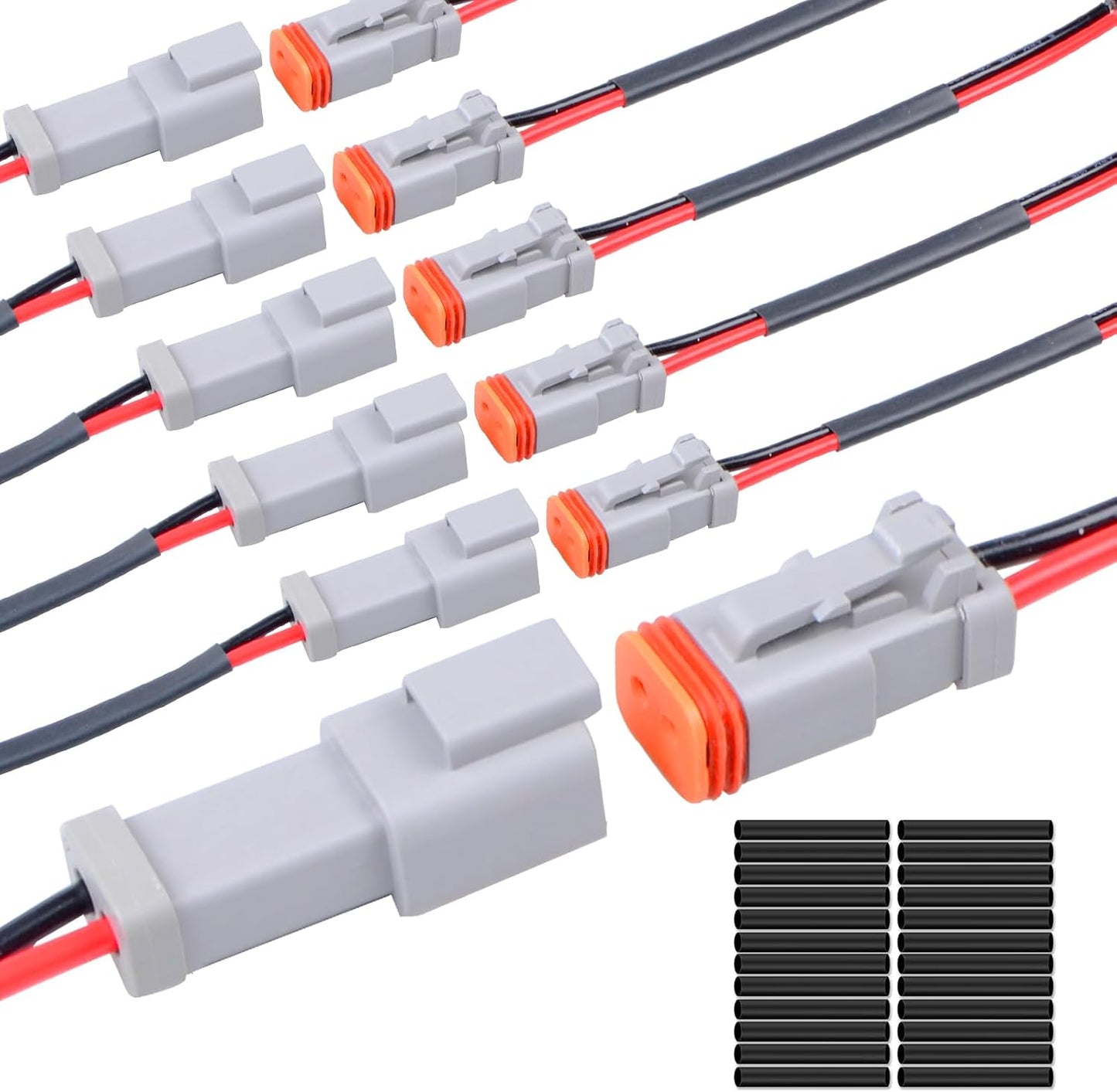 6 Pzas Conectores DT 2 Pines 600V con Tubos Termorretráctiles