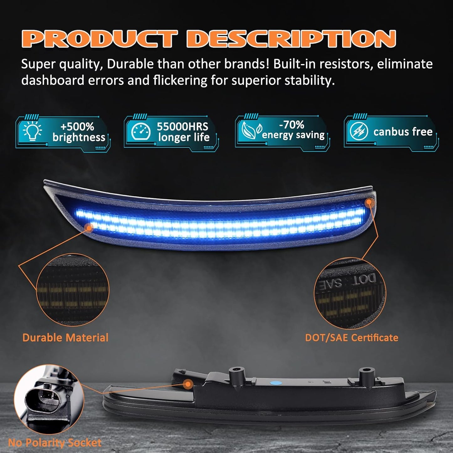 Luz LED marcador lateral Dodge Charger 15-23 lente ahumada