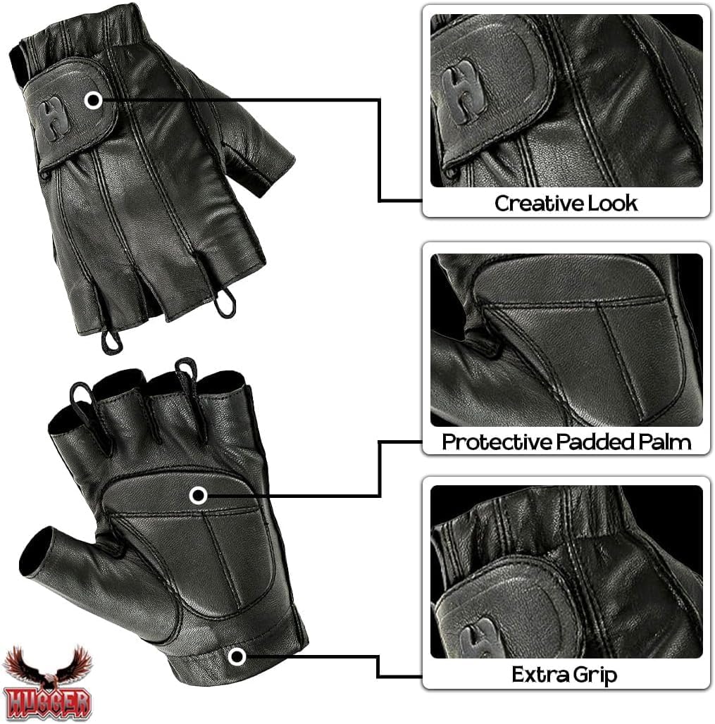 Guantes cuero suave para motocicleta sin dedos