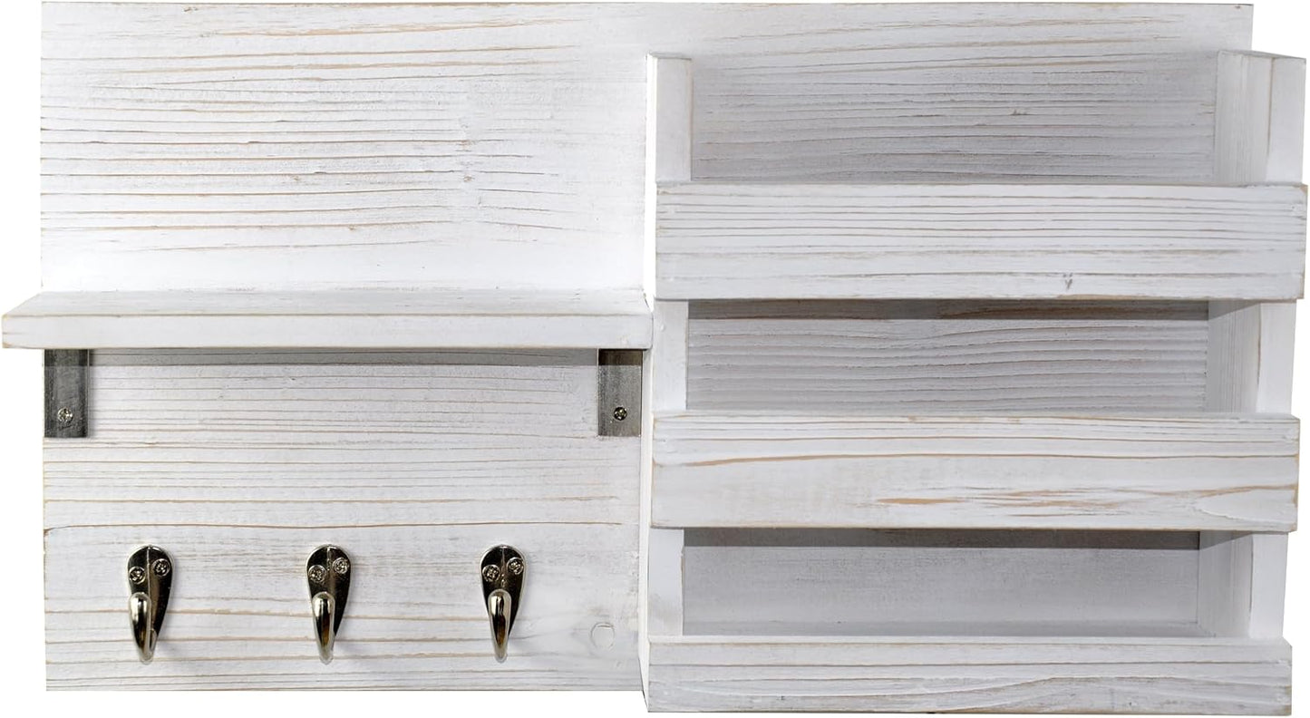 Organiz. ganchos llaves madera rústica blanco 16.5"