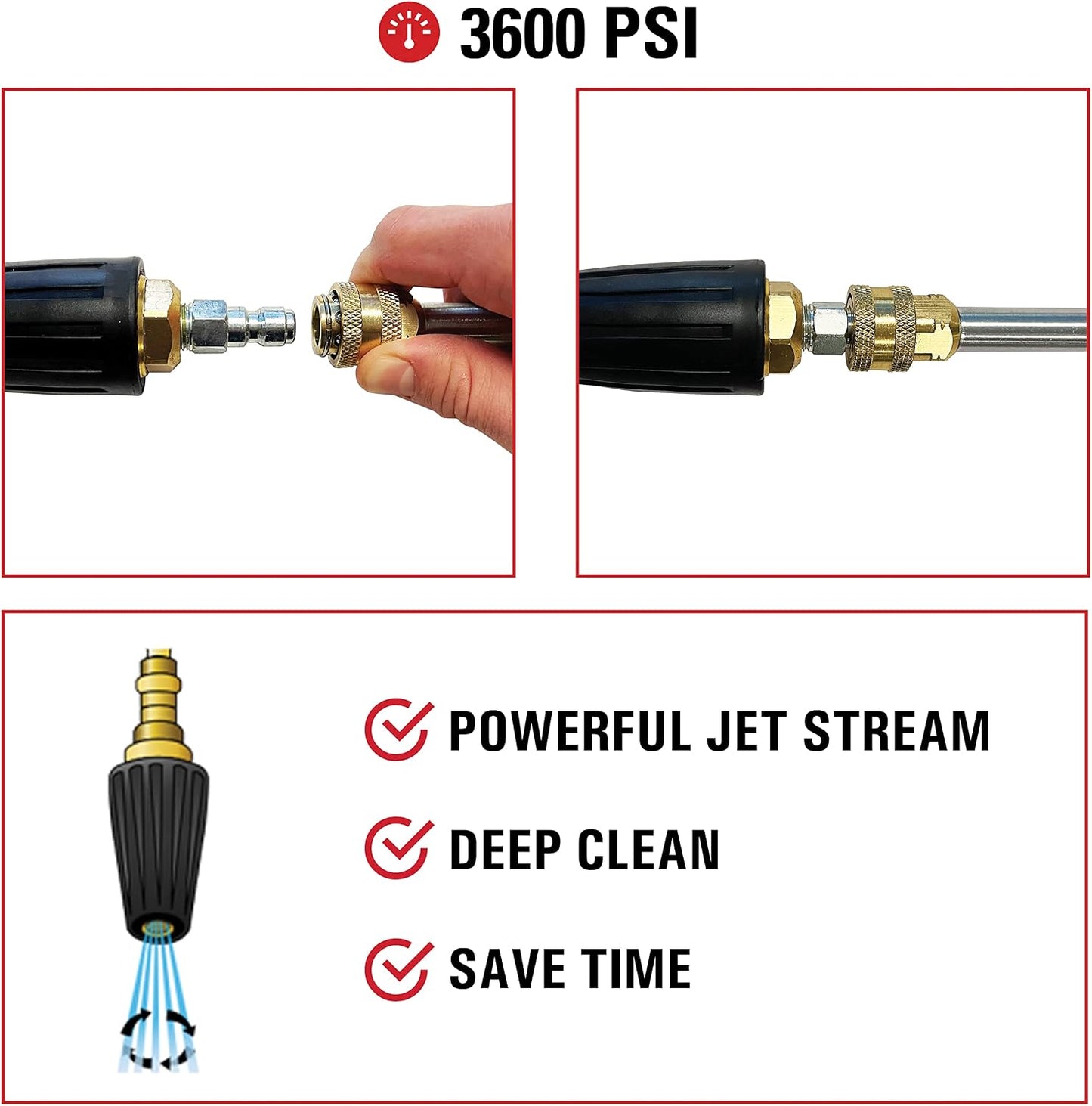 Boquilla universal lavadora presión 3600 PSI 1/4pulg agua fría caliente