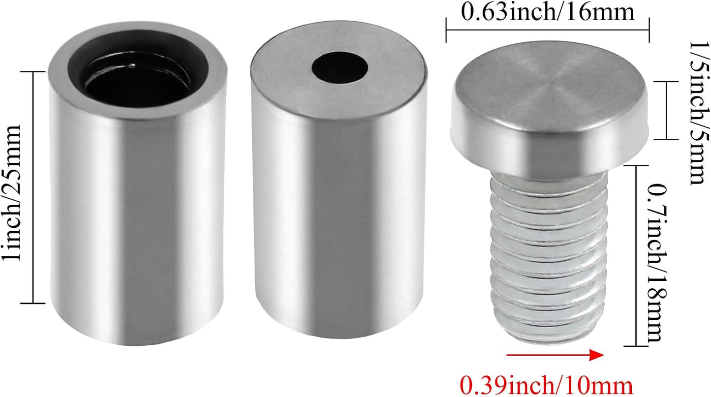12 Pzas Tornillos Acero Inox 5/8x1.18 Separadores Vidrio