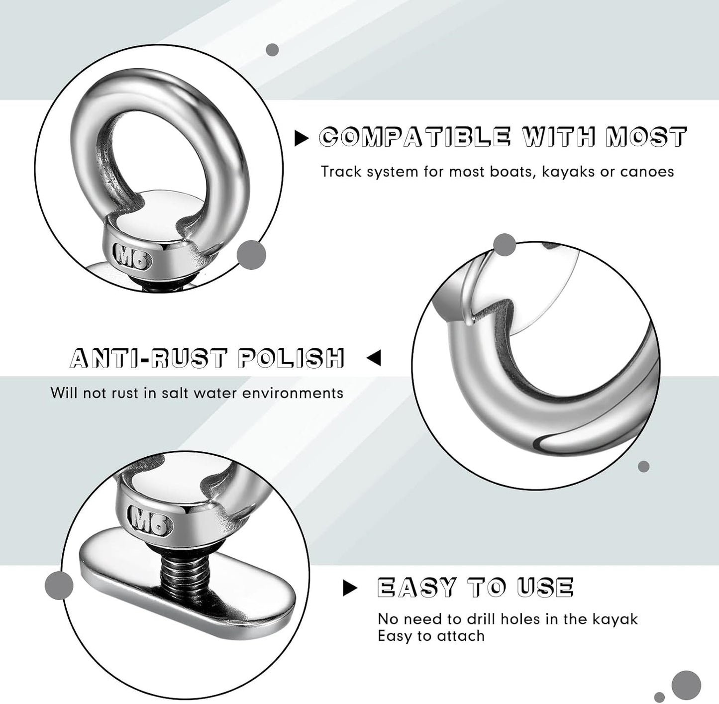 12 Accesorios Montaje Kayak Acero Inox Riel Cuerda Elástica