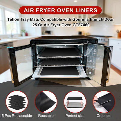5pcs liner de aire fryer Teflon para Gourmia GTF7460, reutilizable y resistente al calor