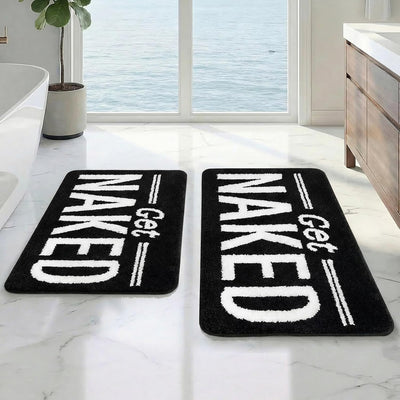 2 Pzas Alfombra Baño Microfibra Negra Antiderrap 16x