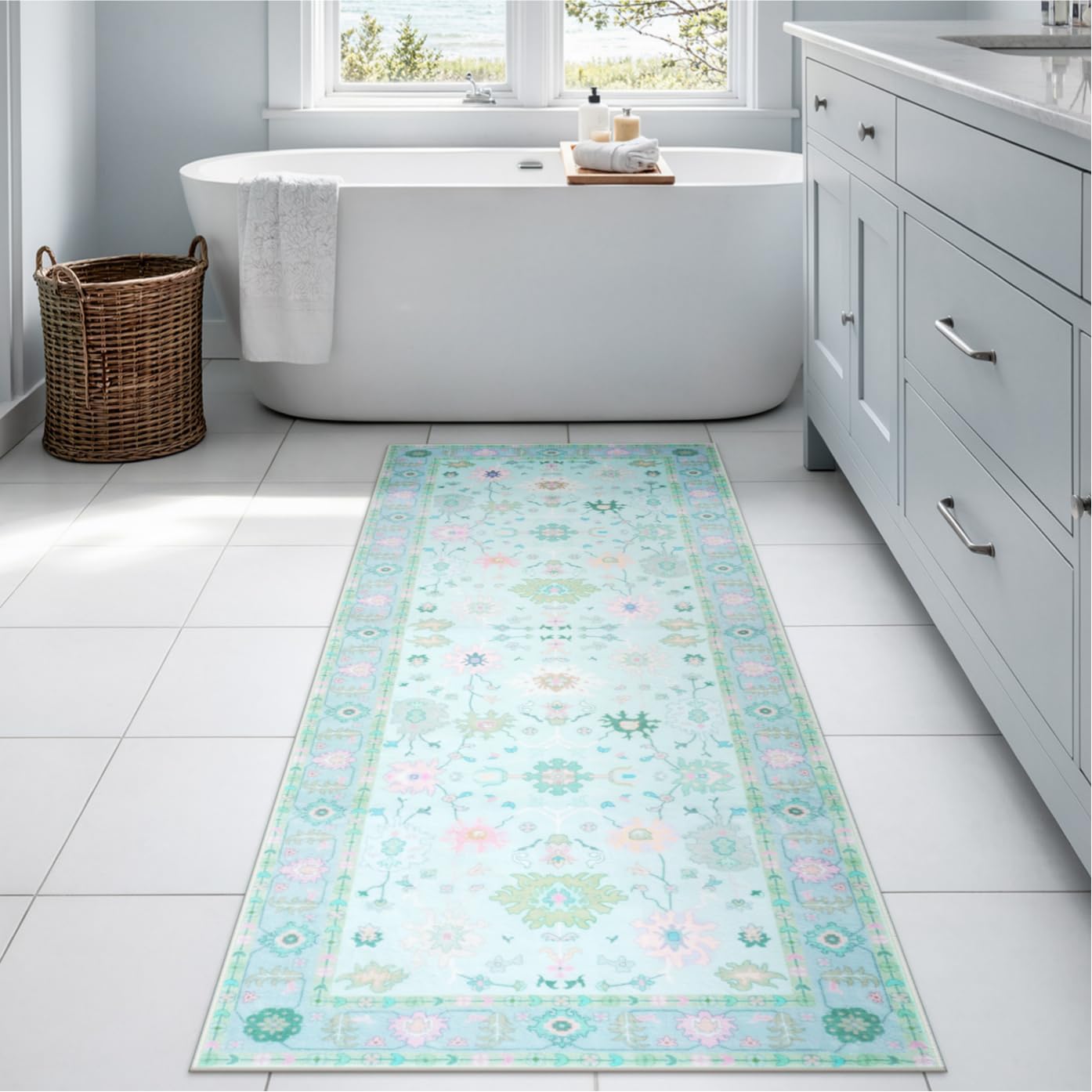 Alfombra Oushak Boho Floral 2x6" Antiderrap