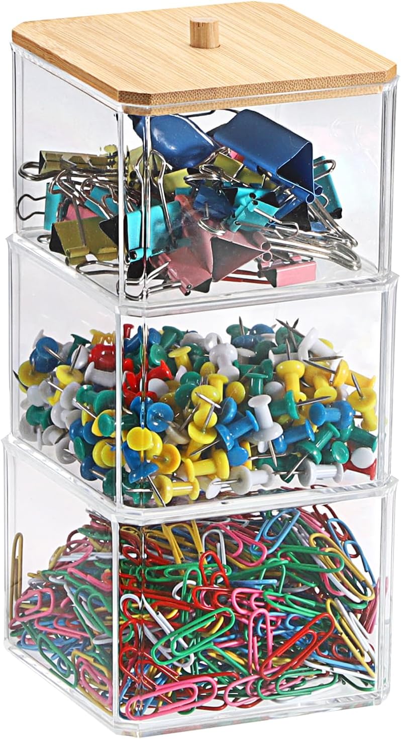 Soporte clips papel transparente tapa bambú 3 capas acrílico
