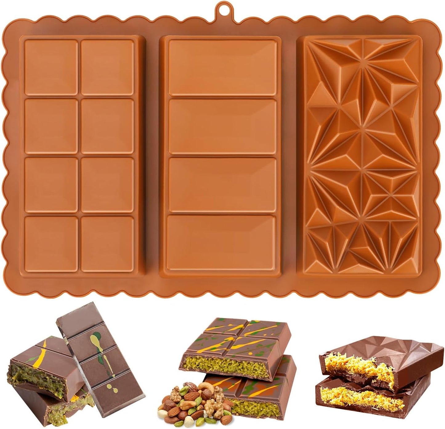 Molde silicona 3 cavidades para barra de chocolate Dubai