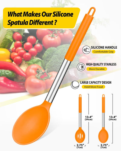 2 Cucharas Silicona Antiadherente para Cocinar Naranja