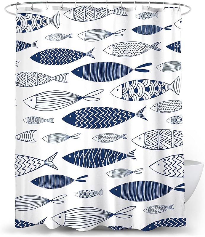 Cortinas ducha poliéster estampado peces 72x72pulg azul