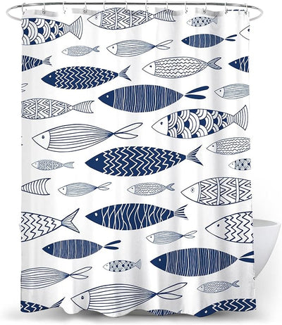 Cortinas ducha poliéster estampado peces 72x72pulg azul