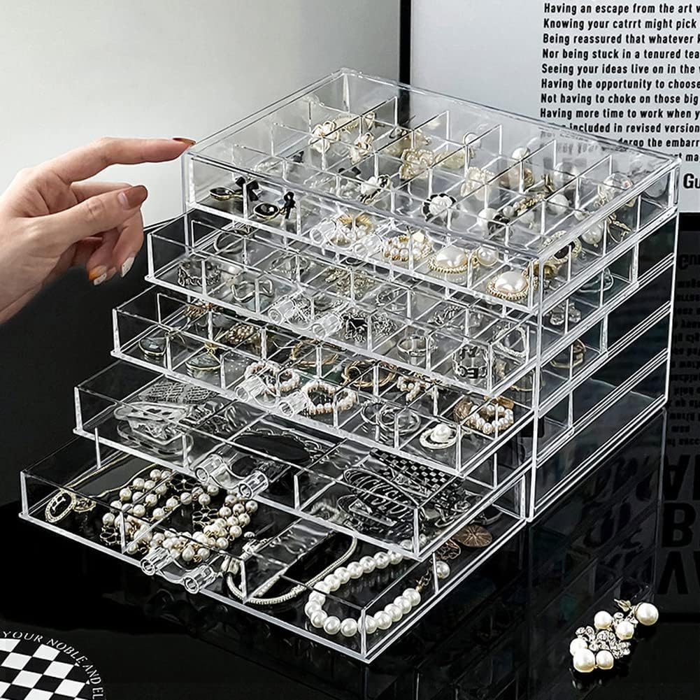 Caja almacenamiento joyas 5 cajones transparente
