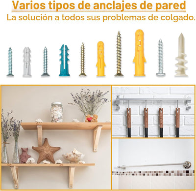 Kit anclajes pared yeso concreto ladrillo 350 pzas 5 tamaños