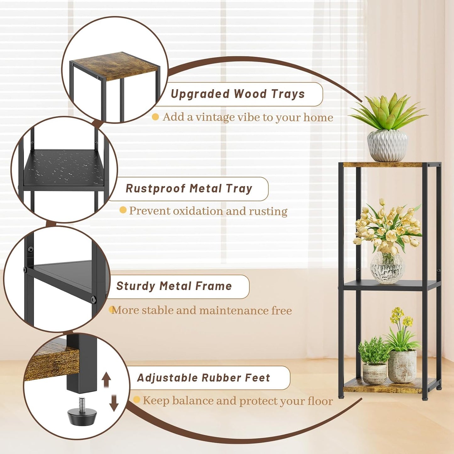 Soportes plantas 3 niveles 31" madera metal interior