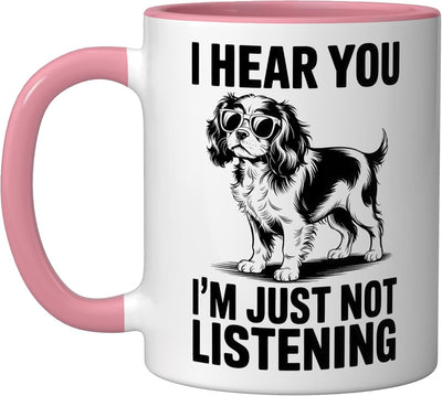 Taza cerámica de perro Cavalier King Charles Spaniel rosa/blanca