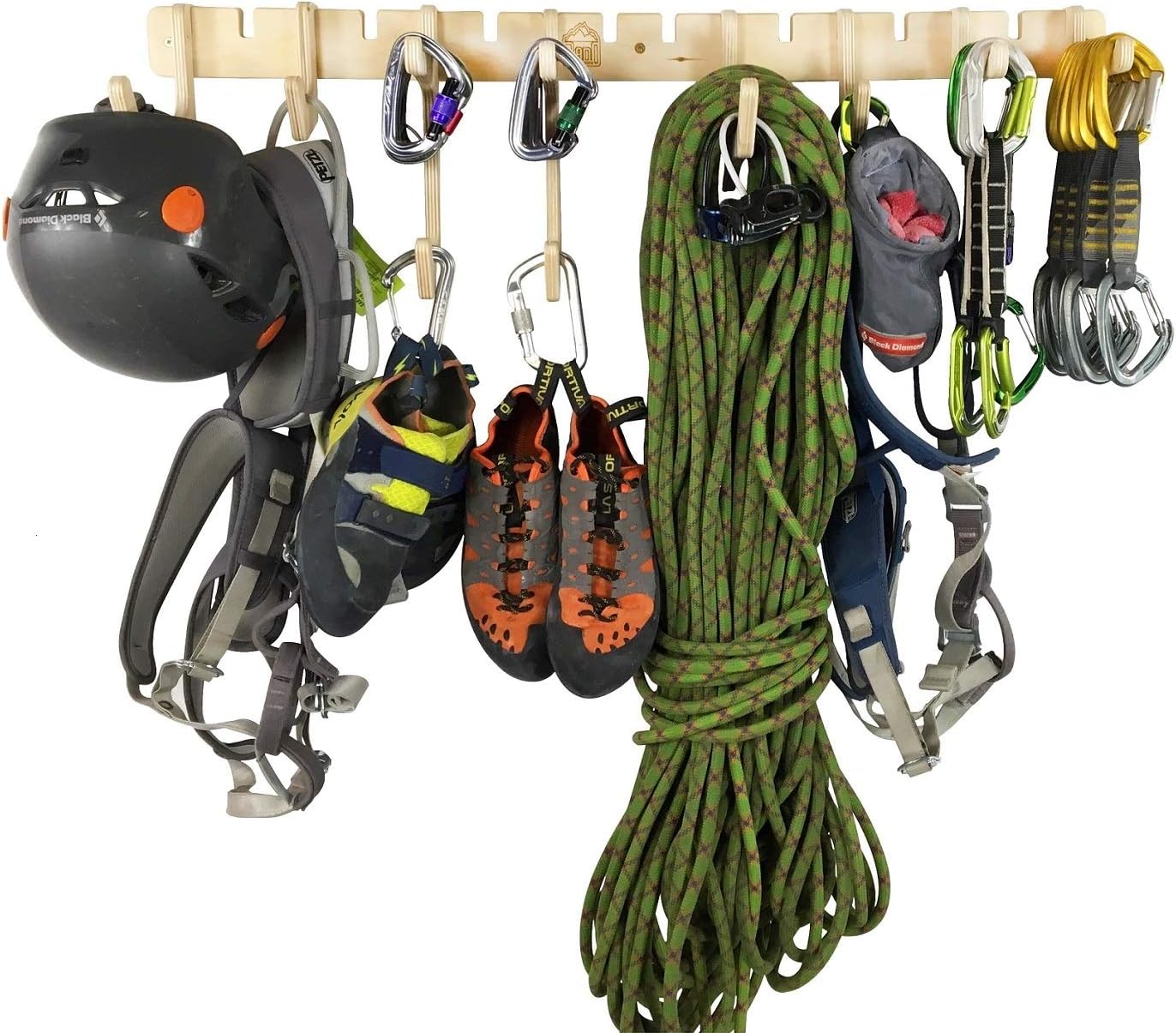Estante pared abedul para equipo de escalada