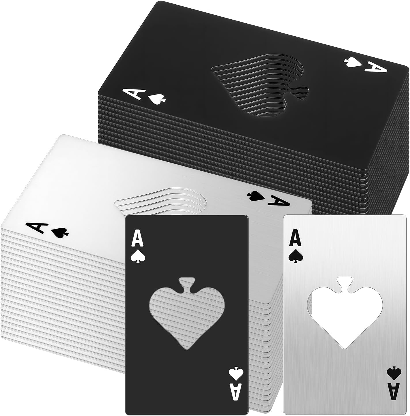 60 Abridores Tarjetas Póquer Acero Inox Plata Negro