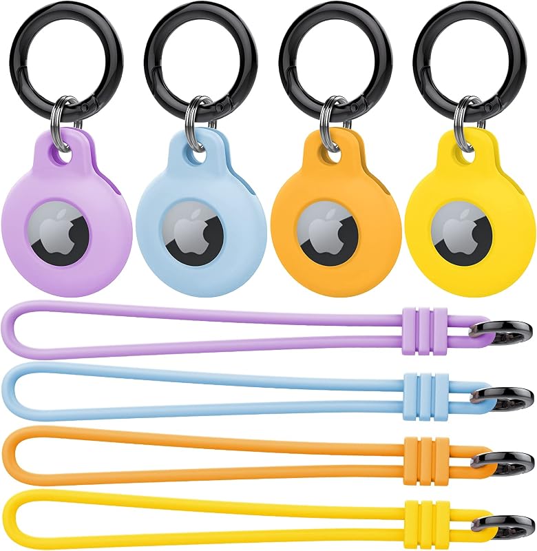 4 Fundas Silicona AirTag 2/1 con Mosquetón Morado Azul