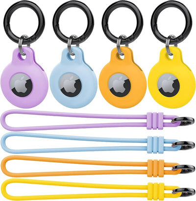 4 Fundas Silicona AirTag 2/1 con Mosquetón Morado Azul