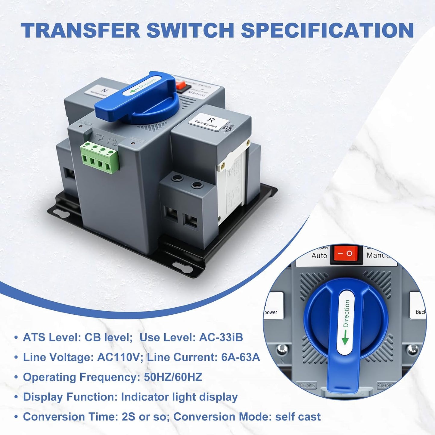Interruptor transferencia doble 110V 2P 63A CE