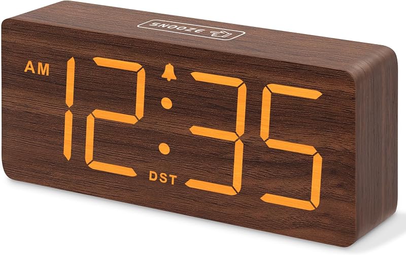 Reloj despertador digital de madera alarma volumen