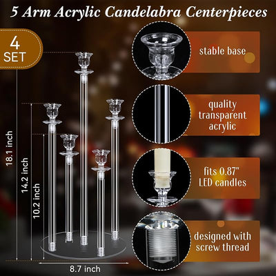 4 Candelabros Acrílicos 5 Brazos 18.1pulg LED