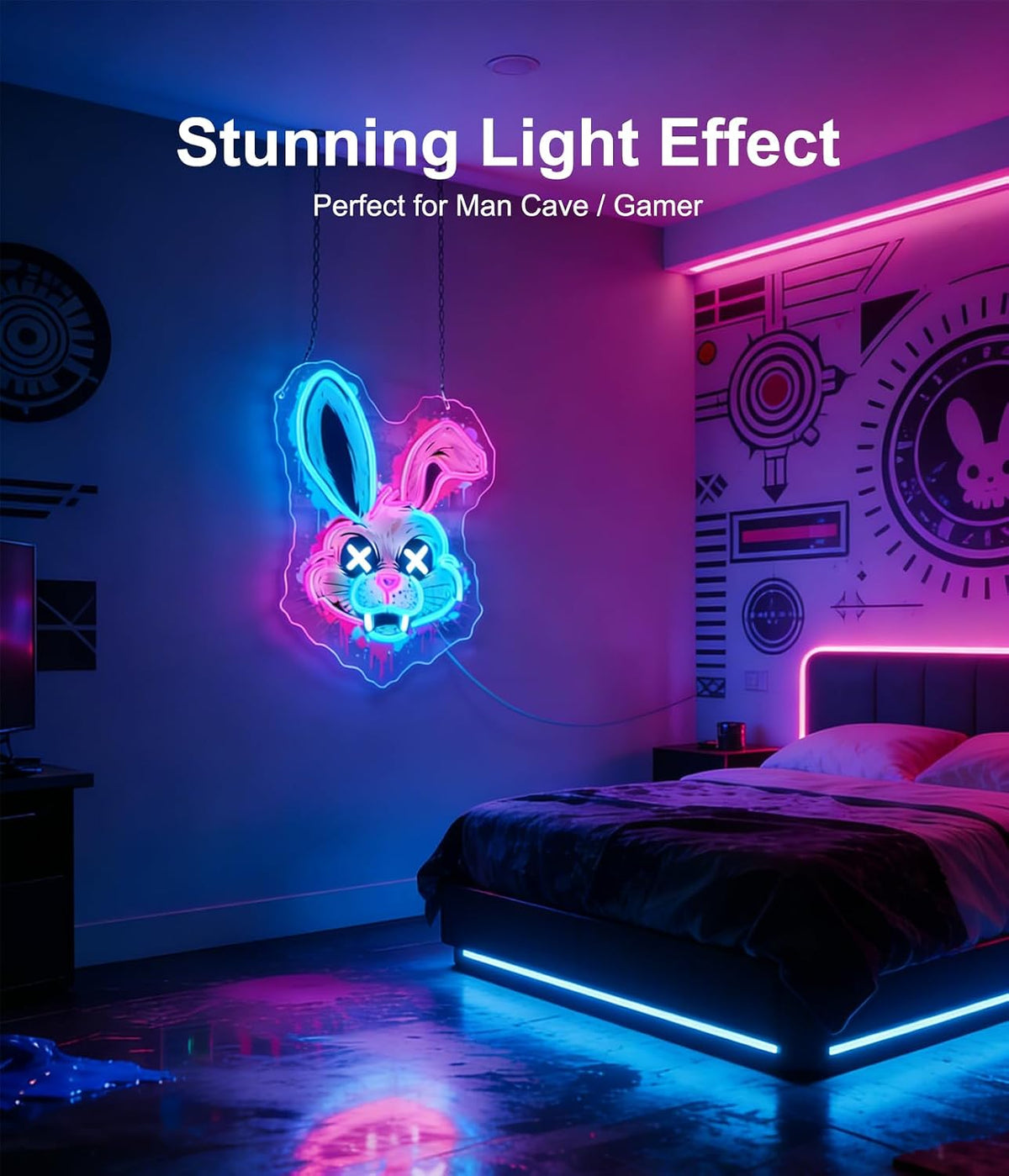 Letrero neón conejo Pascua LED regulable USB decoración