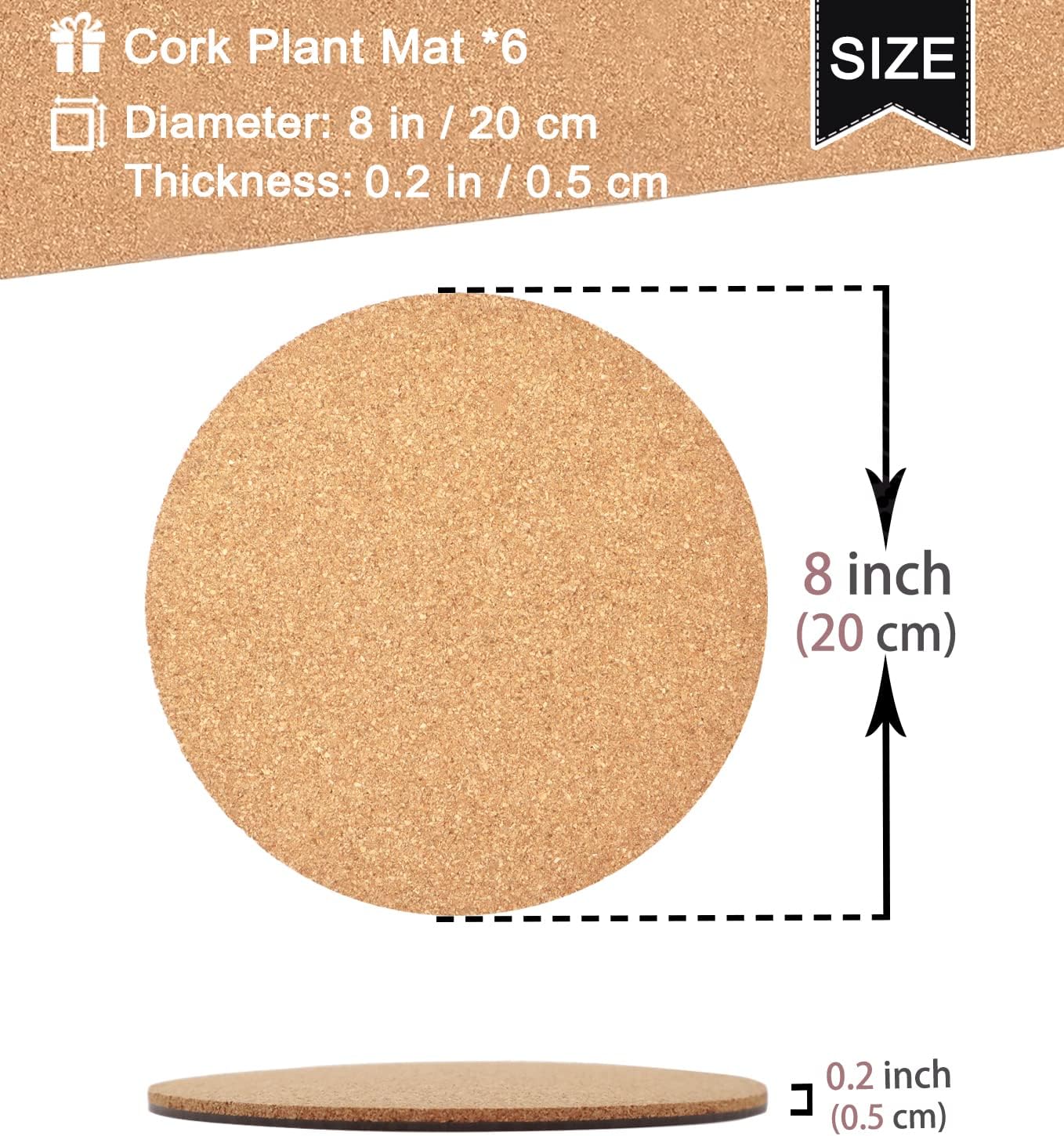 Posavasos corcho doble capa 8" absorbente 6 Pzas