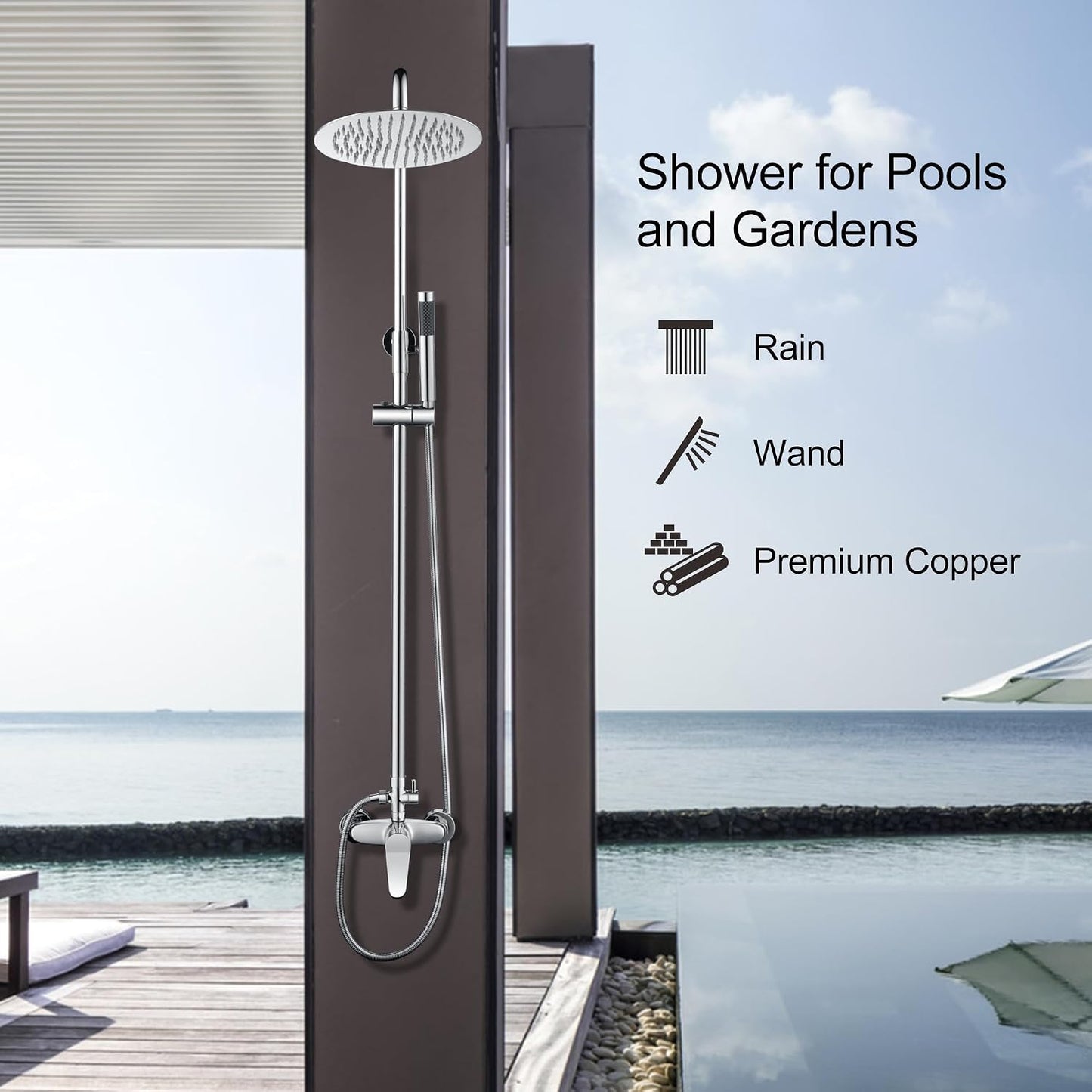 Kit ducha exterior cromado SS304 alta presión