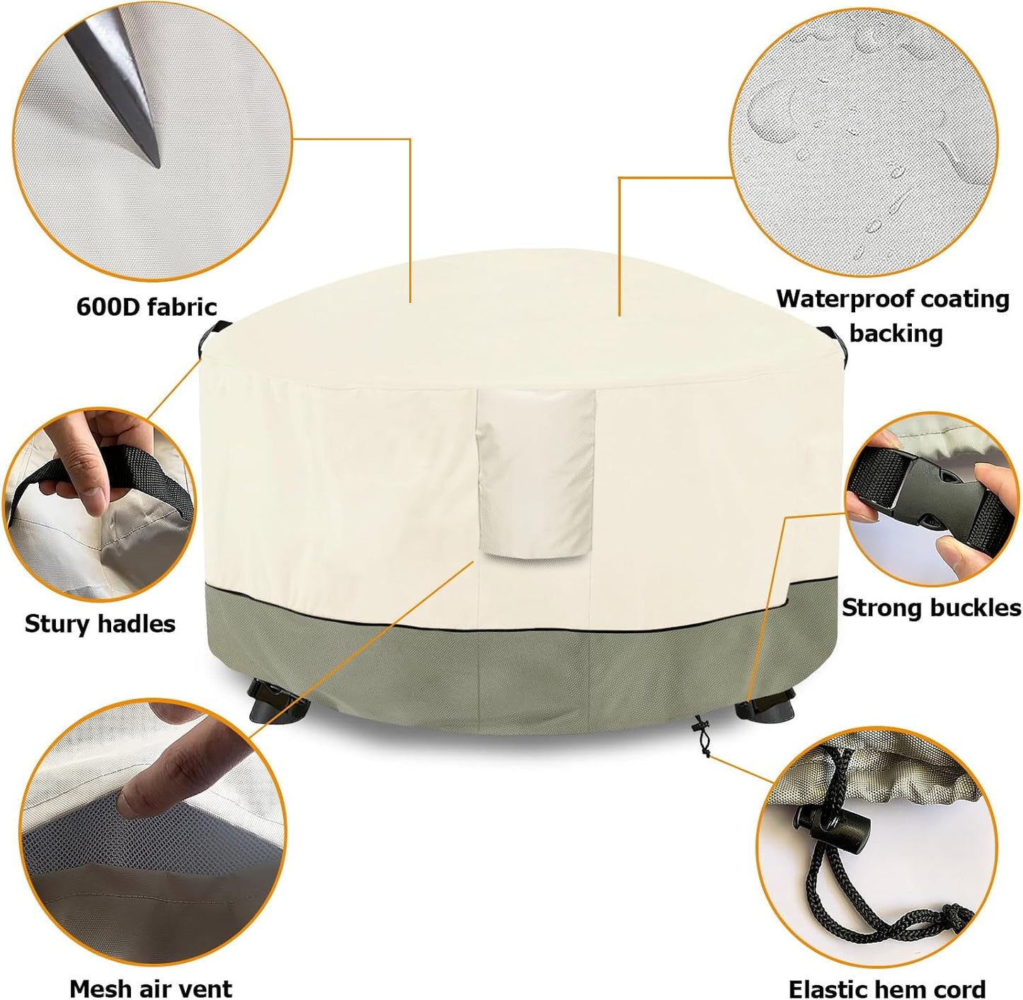 Cubierta fogata redonda 600D impermeable 44x24pulg beige