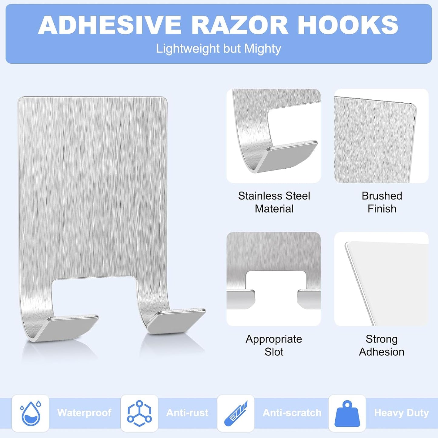 Soporte adhesivo para maquinilla pared metal plateado 2uds