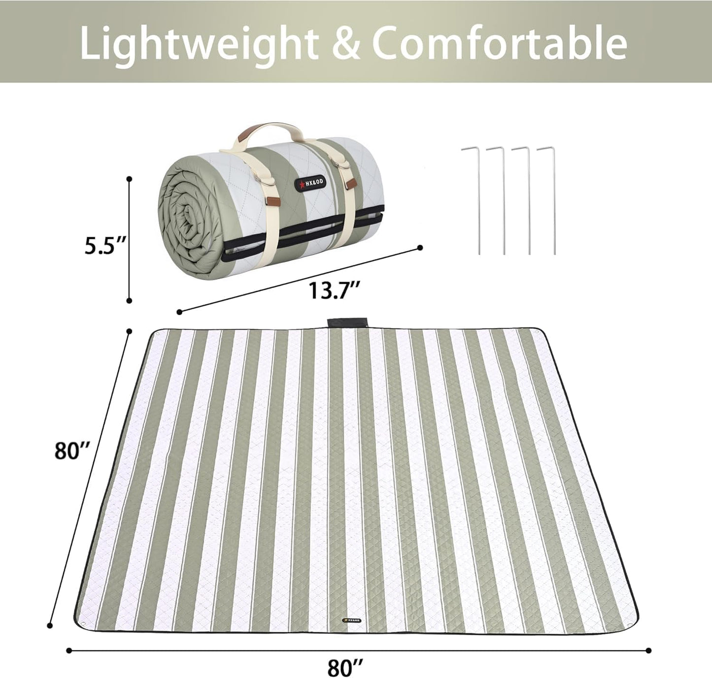Manta picnic al aire libre 80x80pulg impermeable plegable verde