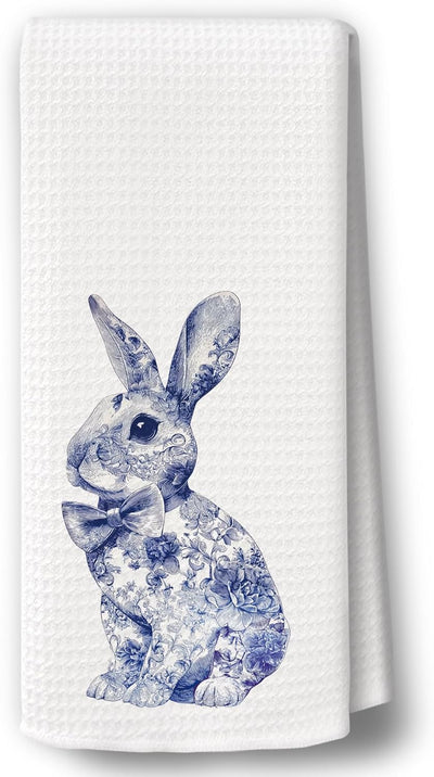 Toallas cocina decorativas conejito Pascua azul blanco 16x24