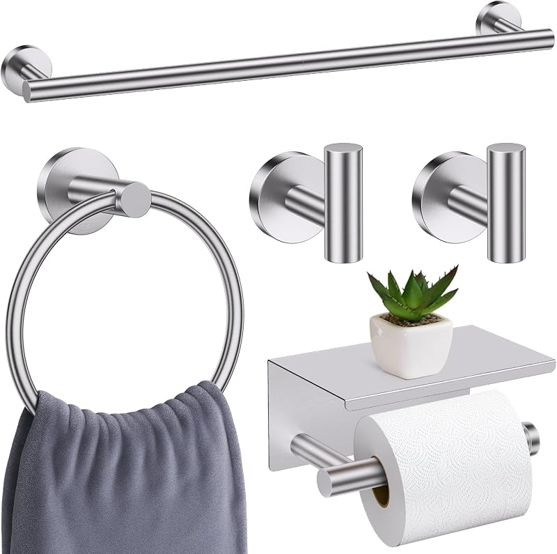 Set 5 Pzas Herrajes Baño Níquel Soporte Toallas 23.6"