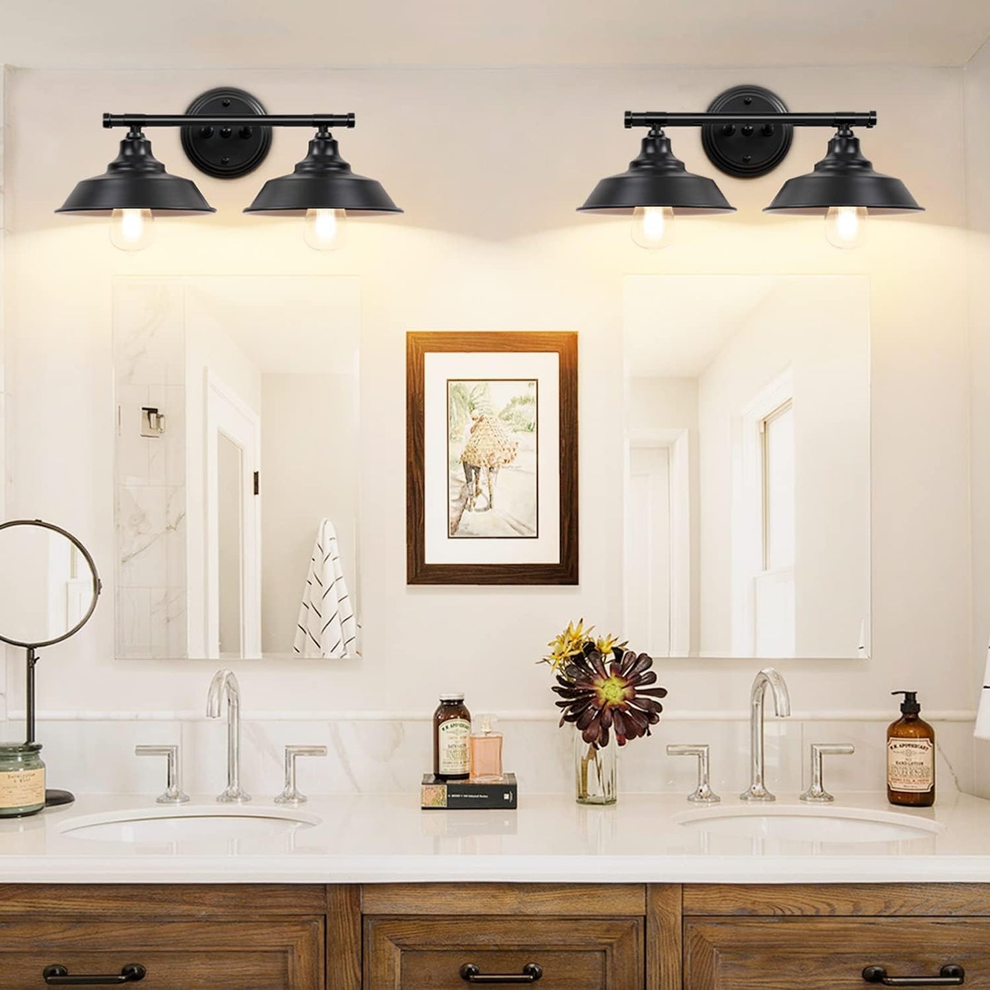 Lámpara baño granja 20pulg 2 luces pantalla metal rústico