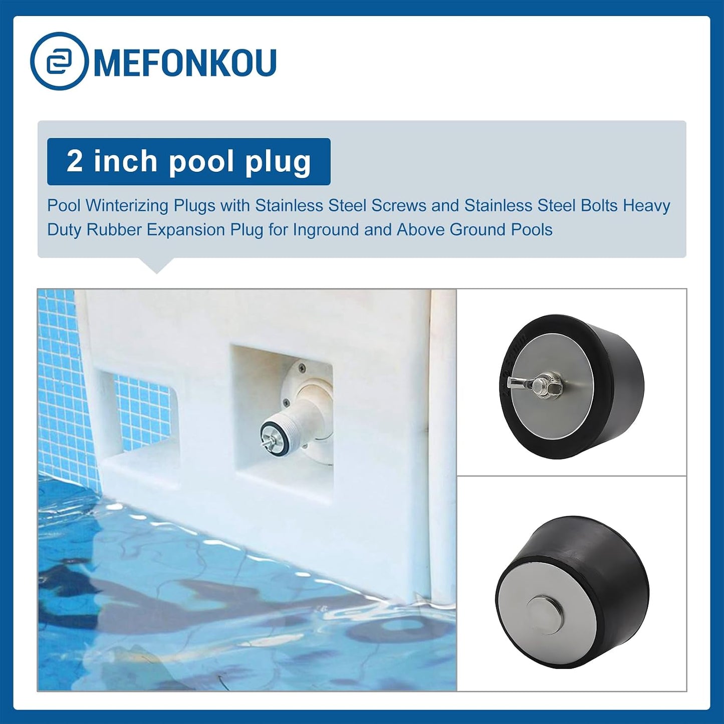 Tapones piscina 2pulg acero inox goma expansión set 2