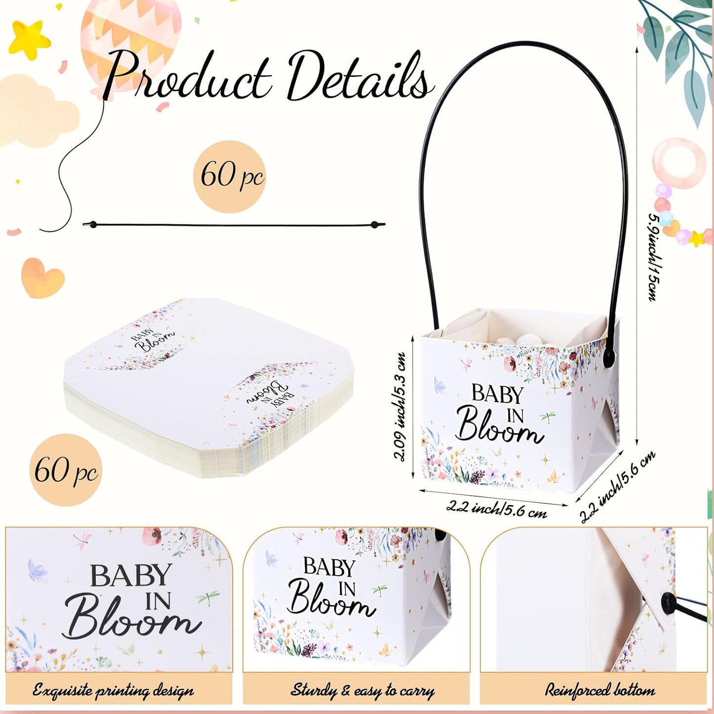 60 Pzas Bolsas Suculentas Baby Shower con Asas