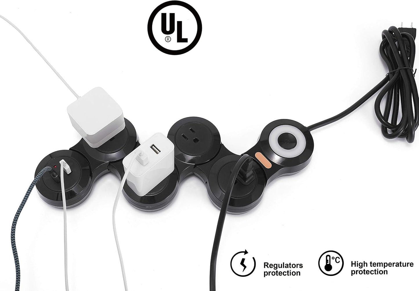 Protector sobretensiones 4 tomacorrientes 2 USB 6ft negro