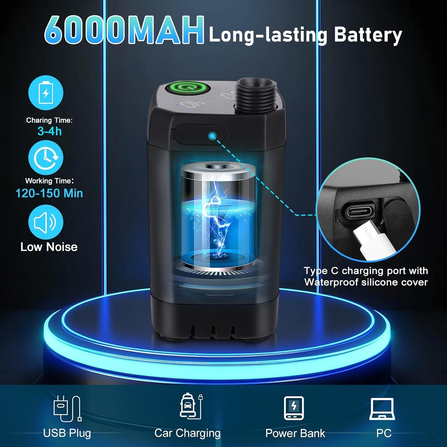 Ducha portátil recargable con cubo plegable 20l led 4 modos