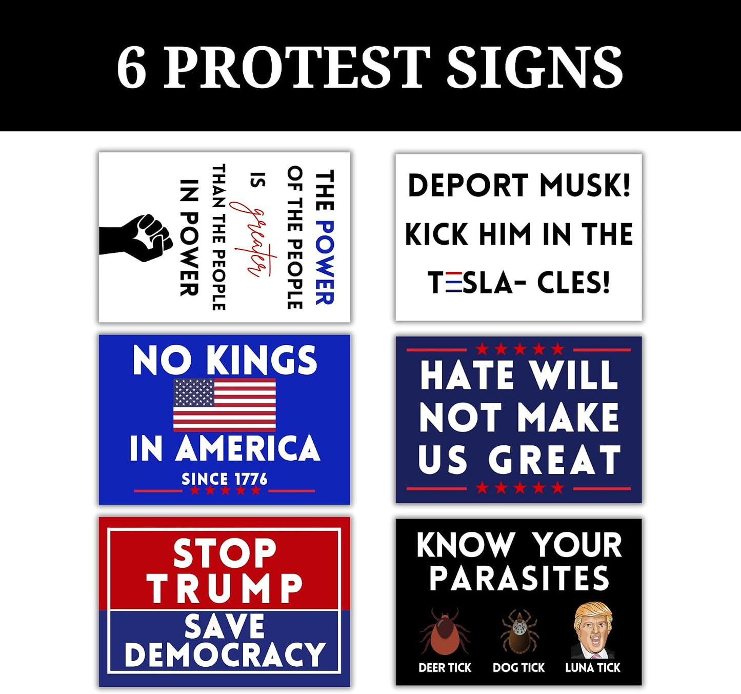 Señales anti Trump 12x18" Stop Save Democracy 6 Pzas