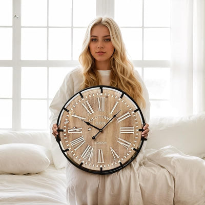 Reloj pared 20pulg madera metal vintage números grandes