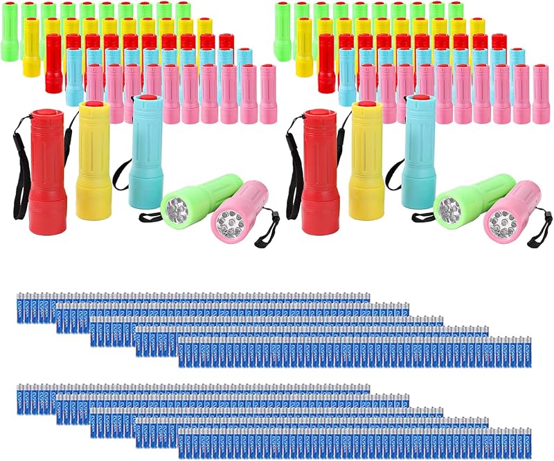 100 Linternas Mini Multicolor con Cordón 300 Pilas AAA